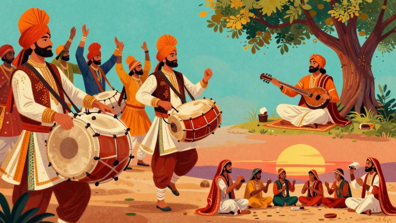 Artistic montage of Punjabi, Bengali Baul, and Rajasthani folk music traditions.