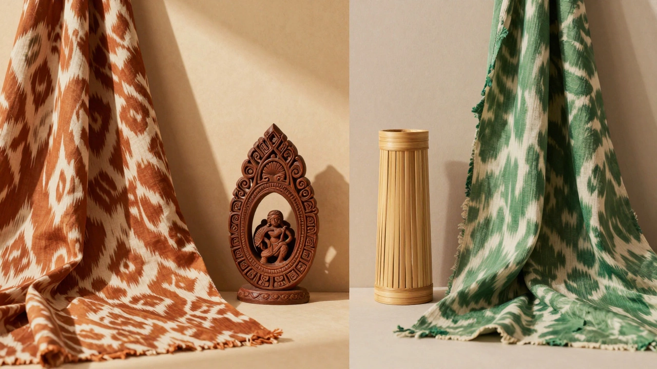 Traditional Indian handicrafts displayed next to sustainable alternatives
