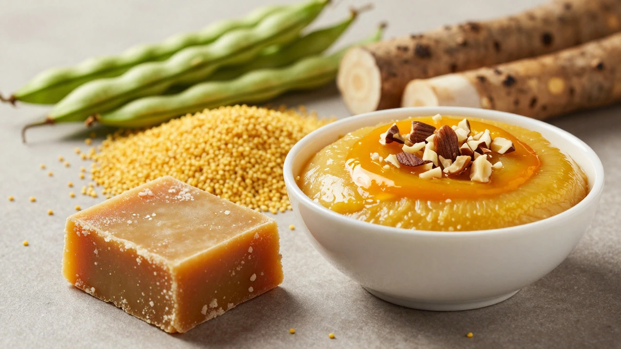 Mohanthal fudge and Shrikhand dessert with regional grains